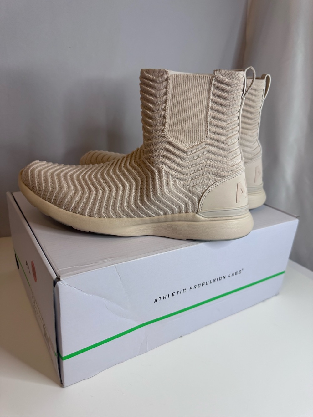 APL Men’s 10.5 TechLoom Chelsea Knit High-Top Sneaker Boot in Cream